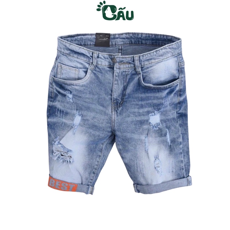 Quần short jean Nam Gấu 194 vải jeans bò co dãn, mềm mịn form slimfit -216