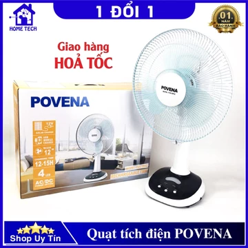 Quạt đứng tích điện POVENA PVN-5612 24W kiêm đèn ngủ, 3 tốc độ, có hẹn giờ, chính hãng