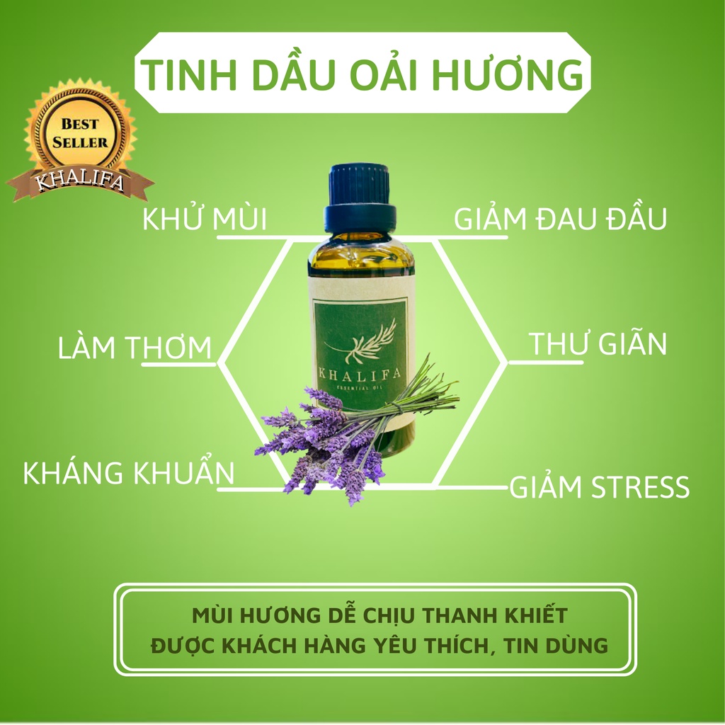Tinh Dầu Oải Hương Nguyên Chất Khalifa 50ml Tốt Cho Da Giảm Stress Khử Mùi Chống Say Xe Hàng Chính Hãng