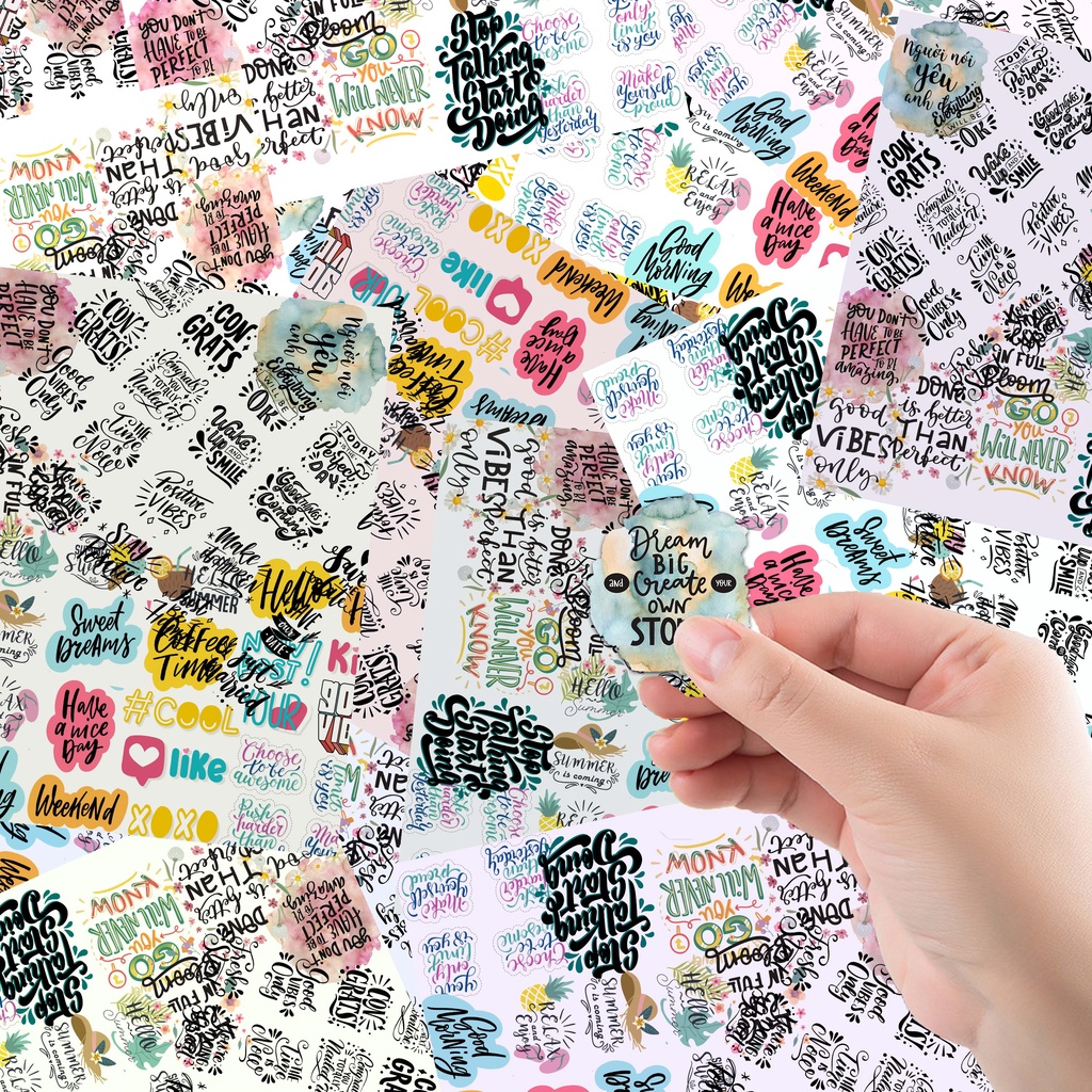 Set 20 hình dán sticker chữ viết tay calligraphy handwriting dễ thương ...