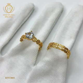 [Bộ Đôi Siêu Hot] Nhẫn Nữ Kim Tiền Đính Đá Và Nhẫn Kim Tiền Mạ Titan Vàng Non Cao Cấp (Có Hộp Nhựa)