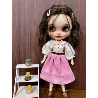 Set áo sơ mi trắng váy nhung size blythe,xinyi,barbie
