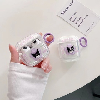 Vỏ Bảo Vệ Hộp Sạc Tai Nghe AirPods 3rd 2021 Pro2 2022 1 2 3 Pro Bằng TPU Trong Suốt Hình Kuromi Màu Tím Kèm Móc Tròn