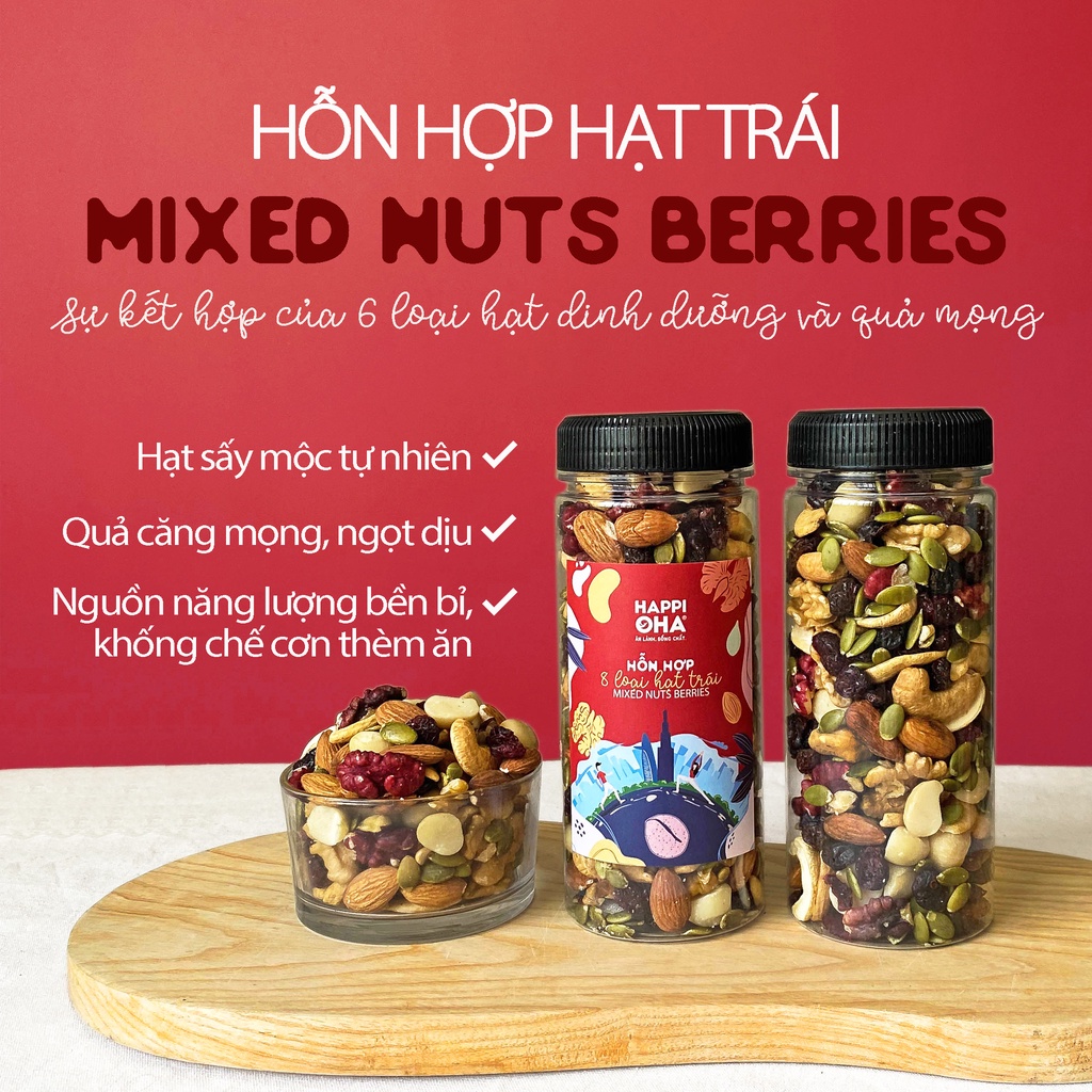 [Mã BMLTA35 giảm đến 35K đơn 99K] Mixed Nuts Berries HAPPI OHA - Hỗn Hợp 8 Loại Hạt Và Quả Mọng 300g