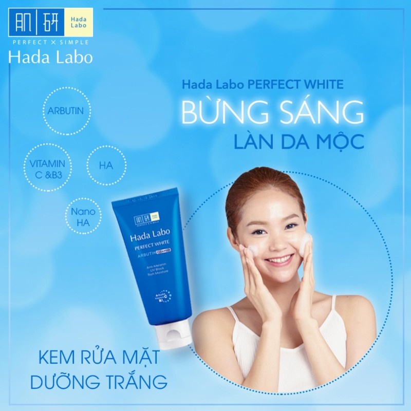 Sữa Rửa Dưỡng Trắng Mặt Hada Labo Perfect White Arbutin Cleanser 80g Cocolux