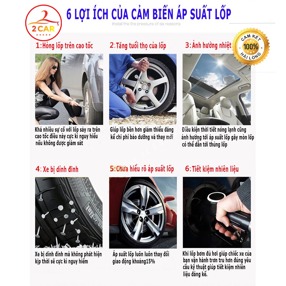 Cảm biến áp suất lốp ô tô xe hơi TPMS Cao Cấp Van Ngoài, van trong CHÍNH HÃNG Bảo Hành 6 tháng