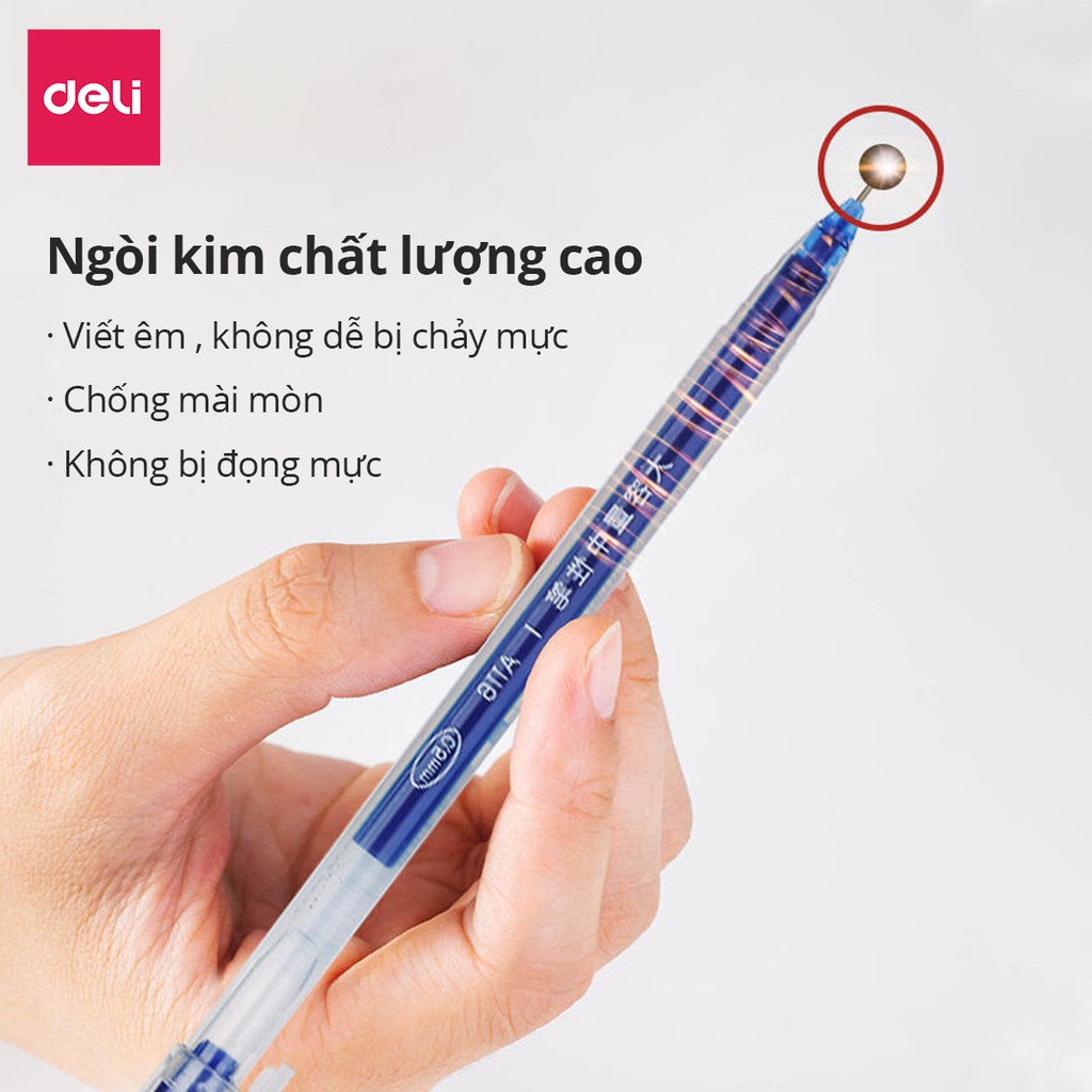 COMBO Bút gel mực nước văn phòng 0.5mm Deli ba màu xanh đen đỏ nhanh khô viết đều trơn tru lâu hết mực chất lượng A116