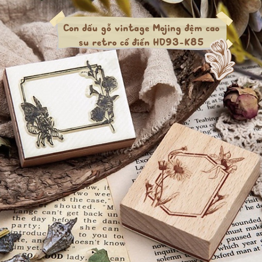 Con dấu gỗ vintage Mojing đệm cao su phong cách retro cổ điển HD93-K85