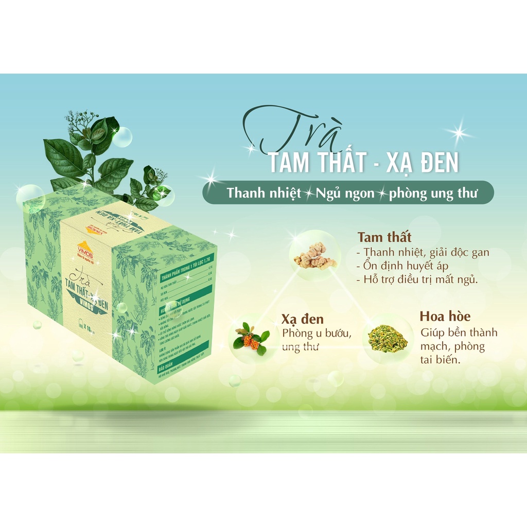 Trà tam thất xạ đen Vimos hỗ trợ ngủ ngon thải độc Giúp hành khí hoạt huyết, thông kinh hoạt lạc