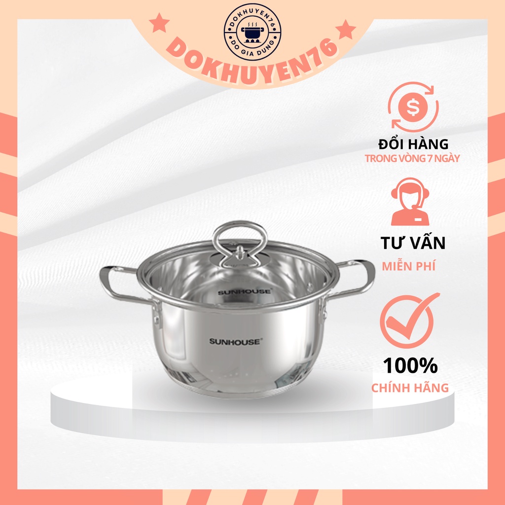 Nồi inox bếp từ 5 đáy SUNHOUSE SHG788-16| SHG788-20| SHG788-24