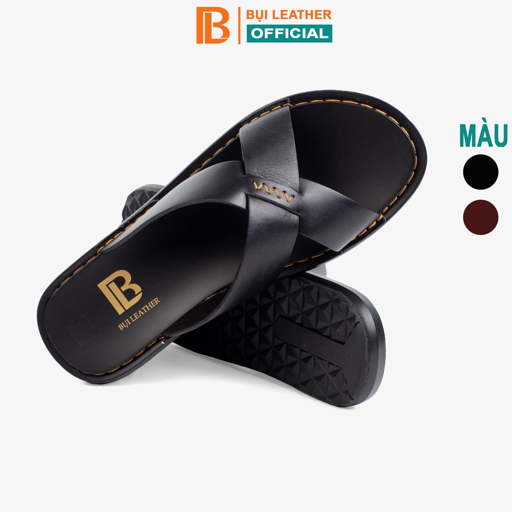 Ảnh Dép nam quai ngang da bò Nappa cao cấp Bụi Leather E103, đế đúc nguyên khối khâu viền thủ công đi êm chân, BH 12 Tháng 1
