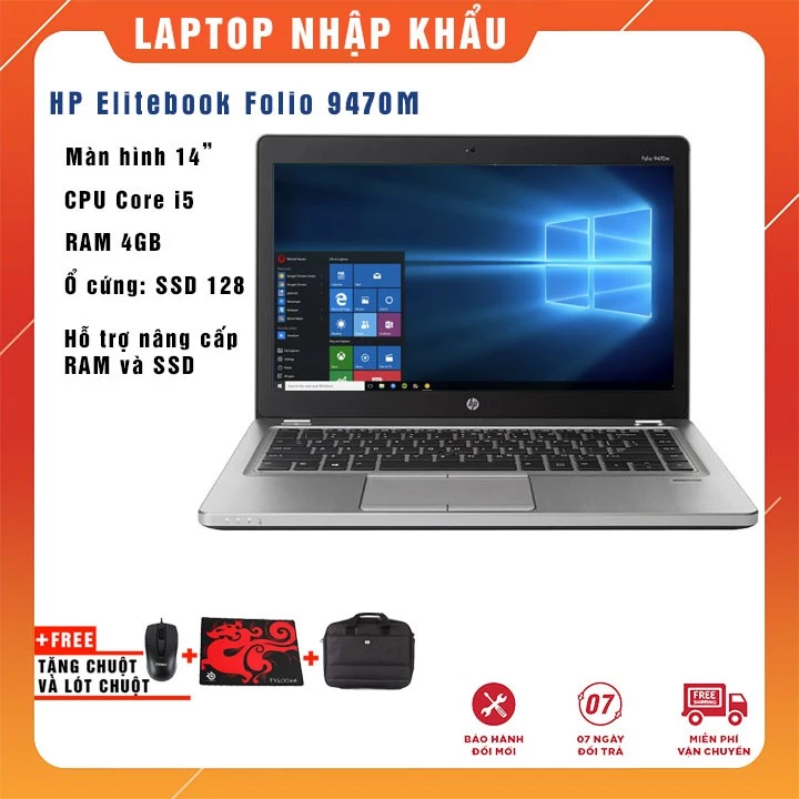 Laptop HP Elitebook Folio 9470M i5 | 4G | SSD 128Gb | 14" | WIN 10 - Hàng nhập khẩu