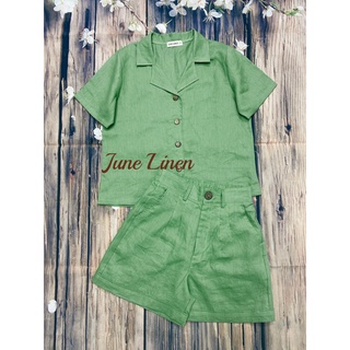 Set bộ áo danton, quần short lưng cao. LINEN TƯNG PREMIUM. Hình thật. June Linen #S88