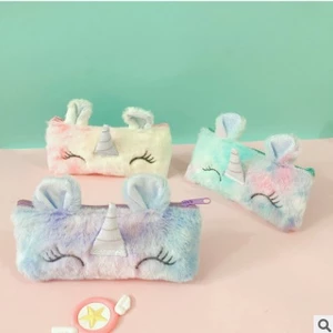 Hộp đựng bút, túi đựng ngựa một sừng unicorn lông thú nhiều màu KT 20.5*9.7cm