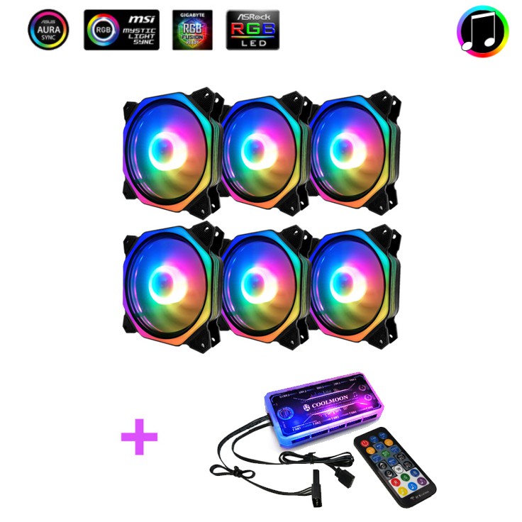 Bộ 6 Quạt Tản Nhiệt, Fan Case Coolmoon V8 Plus Led RGB - Kèm Bộ Hub ...