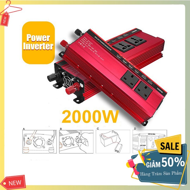 Bộ kích điện inverter CARMAER 2000W giải pháp mất điện không gây ồn, ô nhiễm