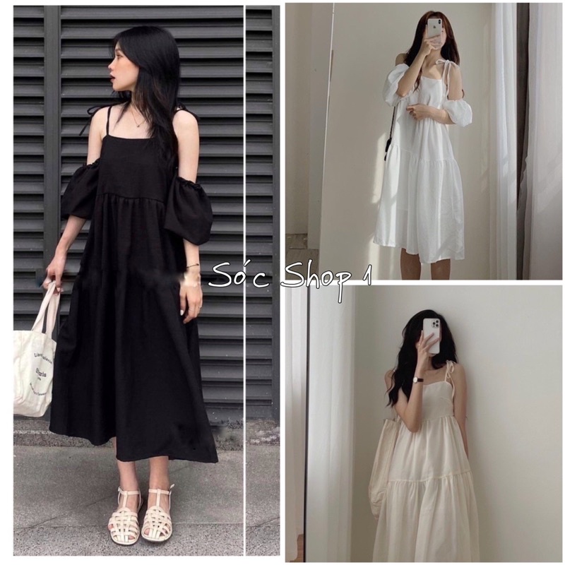 Váy 2 Dây Buộc Vai 2 Lớp Kèm Ống Tay Tháo Rời | Shopee Việt Nam