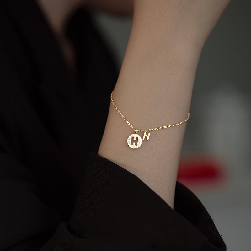 MIAOYA Vòng cổ Mặt Tròn Khắc Chữ H Đính Đá Zircon Nhiều Màu Sắc Thời Trang Cho Nữ