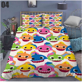PS1 Hoạt Hình Bé Cá Mập 3in1 Bộ Chăn Ga Gối Chăn Gối Phòng Ngủ Thoải Mái Có Thể Giặt Được Bộ Đồ Gia Đình SP1