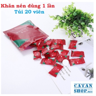 Túi 20 viên khăn giấy nén dùng 1 lần , khăn khô nén viên kẹo Đỏ hàn quốc GD563-KNen-Do