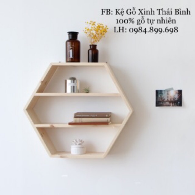 Kệ gỗ treo tường hình lục giác (mộc) 4 tầng | Shopee Việt Nam
