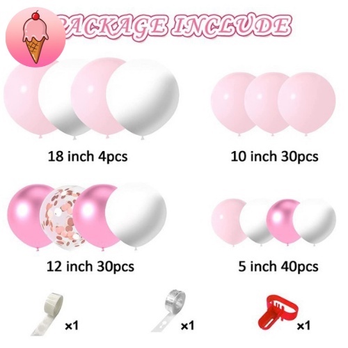 Set trang trí tiệc tông hồng ngọt ngào dễ thương (đầy đủ bóng và phụ kiện) trang trí sinh nhật - Kemshop K135