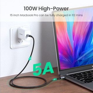 Cáp sạc nhanh UGREEN 100W 20V 5A bện nylon USB C sang USB C cho Huawei Samsung Nintendo Switch iPhone 17 16 15 Pro Max