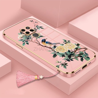 Ốp Điện Thoại Silicon Mềm Mạ Điện Họa Tiết Hoa Và Chim Kèm Dây Đeo Cho Redmi note 9 note 9s note 9 pro