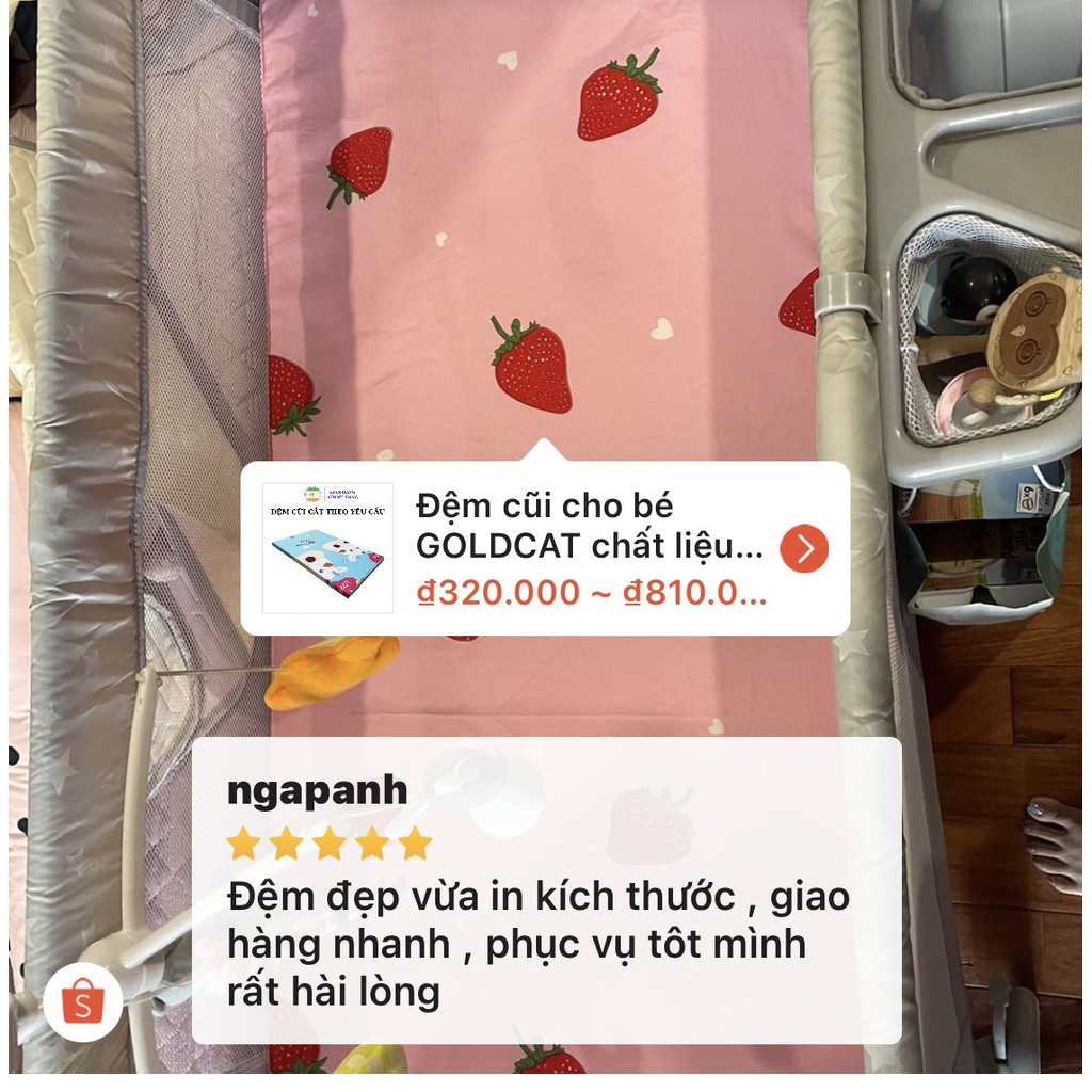 Ảnh Đệm Cũi Vải Cho Bé GOLDCAT Size 60x120CM, Chất Liệu Bông Ép Tiêu Chuẩn 5cm Đàn Hồi Tốt Thấm Hút Mồ Hôi 3