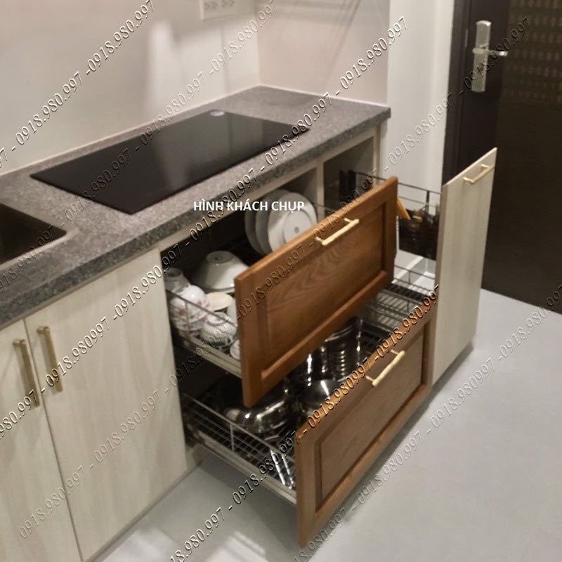 Kệ chén âm tủ dưới ray kéo - Giá bát đĩa âm tủ dưới Inox 304 ray trượt ...