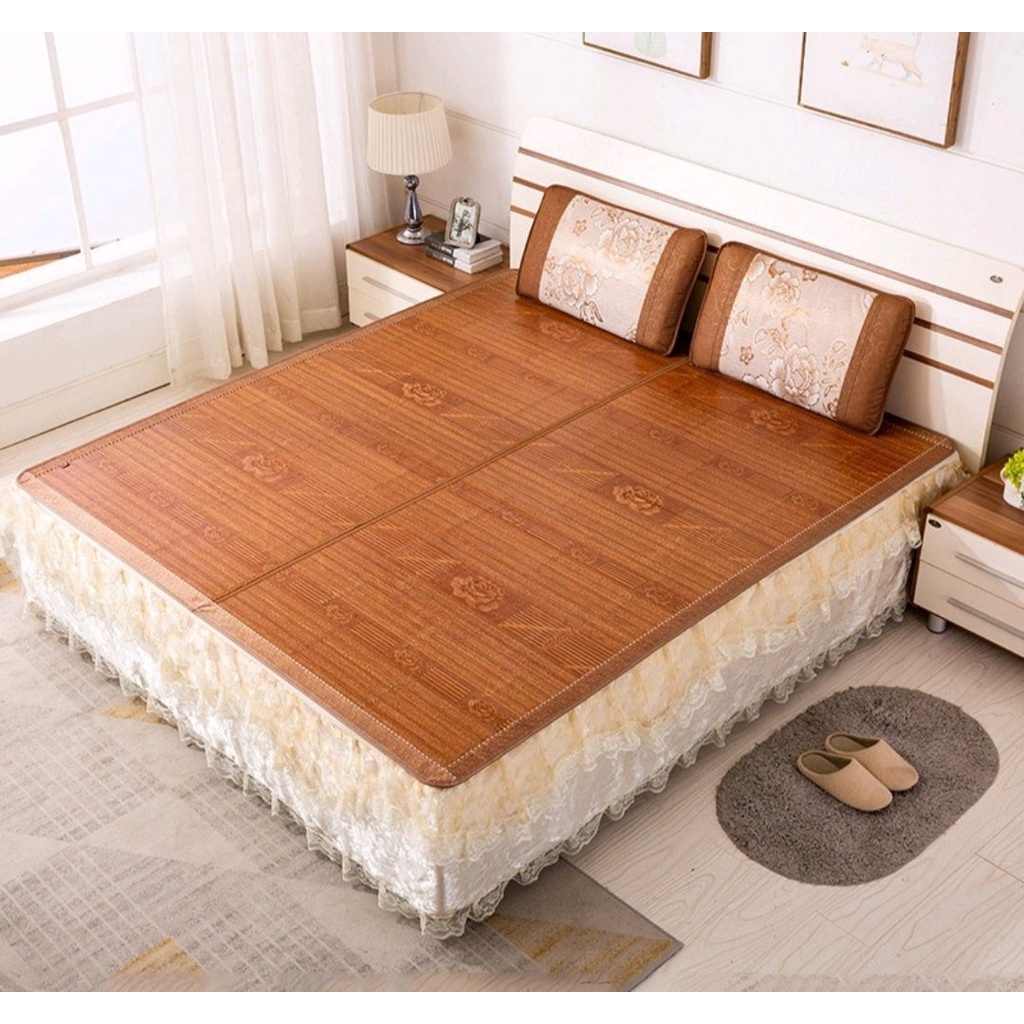 Chiếu Trúc chiếu tre Tăm Tây Bắc, Chiếu Trúc Vân Gỗ in họa tiết sang trọng, nằm rất mát.