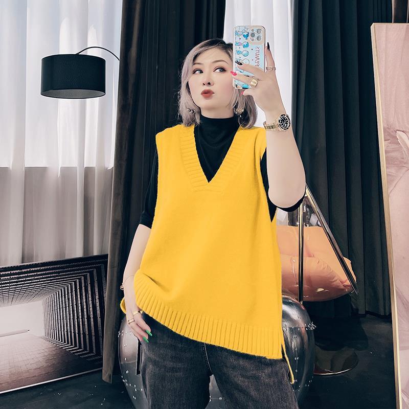 Áo Vest nữ cỡ lớn thời trang dệt kim cổ chữ V dáng rộng