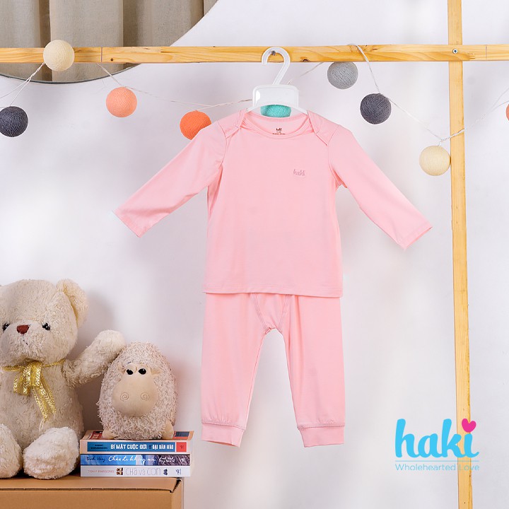 Bộ quần áo dài tay cổ chồm cho bé trai và gái vải Bamboo Cotton cao cấp mềm mịn Haki BB013 (6-13kg)
