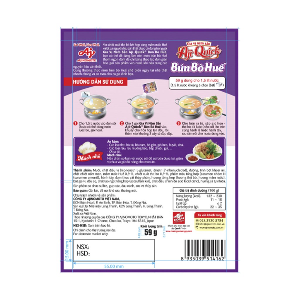 Ảnh Combo 6 Gói Gia Vị Nêm Sẵn Aji-Quick® Bún Bò Huế 59g/Gói 1