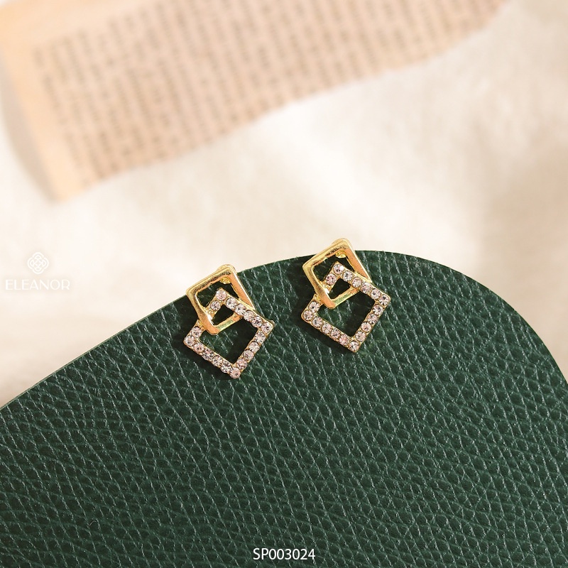 Bông tai nữ chuôi bạc 925 Eleanor Accessories hình vuông đính đá phụ kiện trang sức khuyên tai 3024