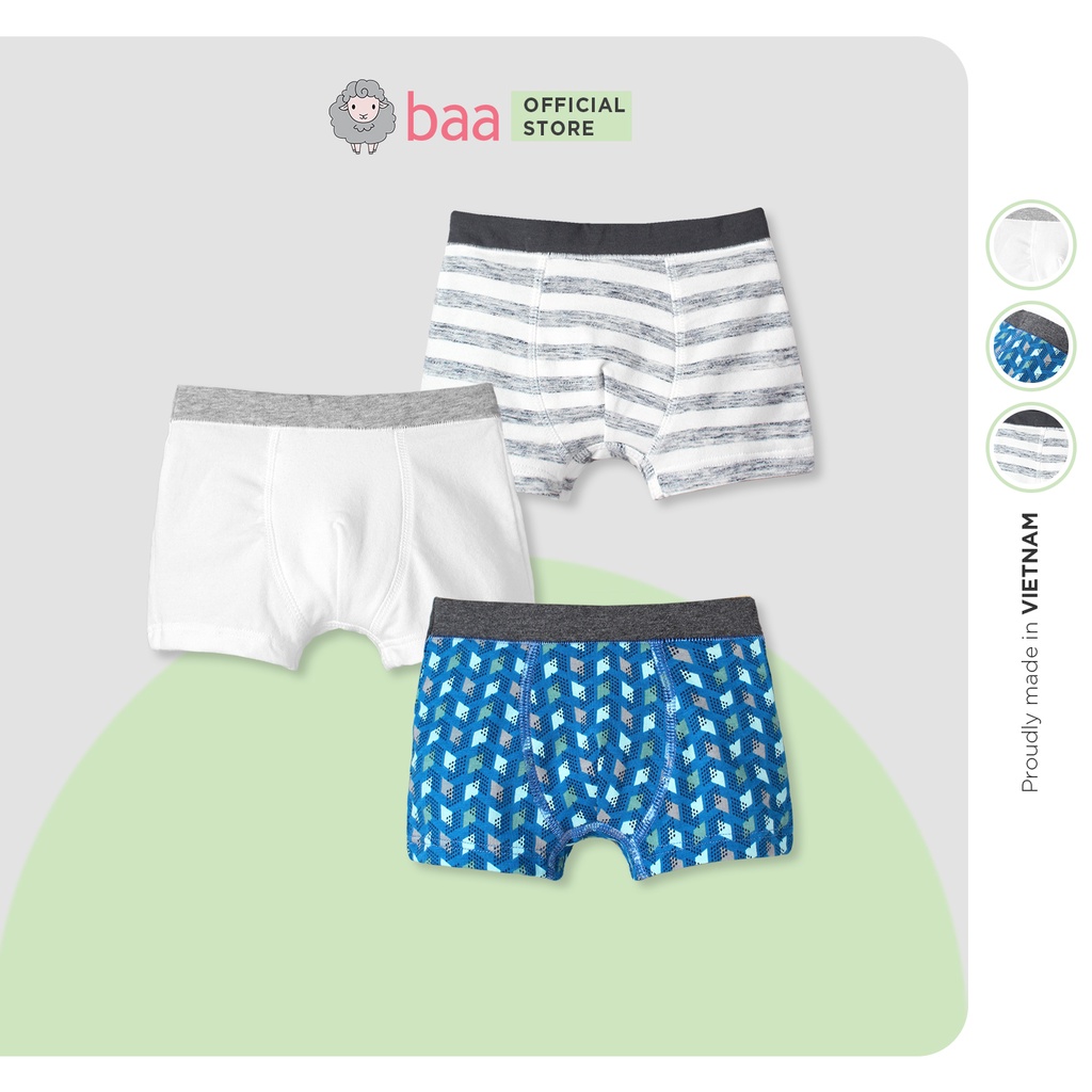 Bộ 3 quần lót cotton BAA BABY thoáng khí họa tiết cho bé trai từ 2 tuổi - 7 tuổi - BT-QL01C-01