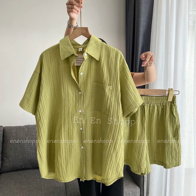 Set sơ mi đũi gân cột dây kèm quần siêu xinh tiểu thư