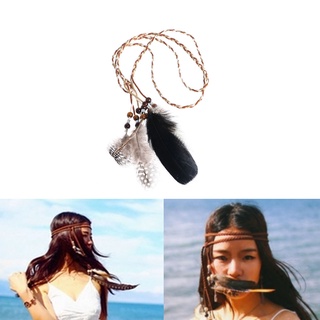 Flgo Boho Ấn Độ Lông Vũ Mũ Đội Đầu Dây Tóc Mũ Đội Đầu Bộ Lạc Hippie Đảng
