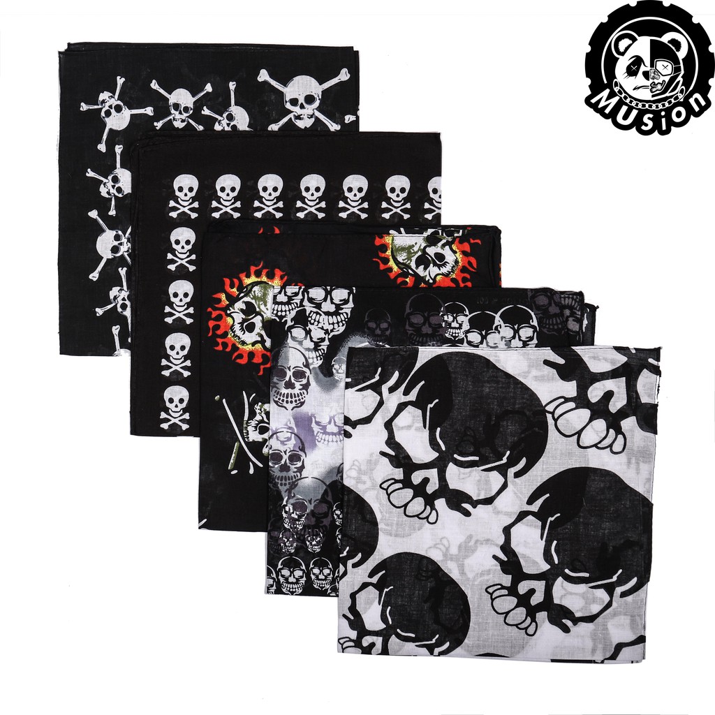 Khăn cotton hình vuông in họa tiết đầu lâu thời trang hip hop 55x55cm cho nam & nữ