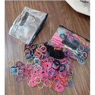Túi zip 100 sợi thun cột tóc, chun buộc tóc du lịch siêu dễ thương, dây buộc tóc co giãn (giao màu ngẫu nhiên)