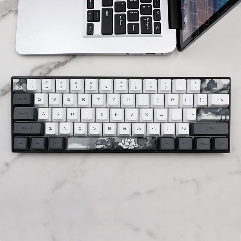 Nút bàn phím cơ,Ink Lotus Flowers Keycap,PBT Keycap OEM Profile Dye ...