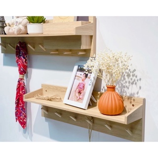Kệ gỗ treo tường trang trí,để đồ,để sách có móc treo quần áo,treo phụ kiện decor