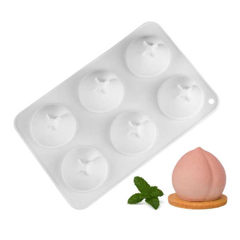 Khuôn silicone 6 Ngăn Tạo Hình Quả Đào Trang Trí Bánh Kem/Xà Phòng