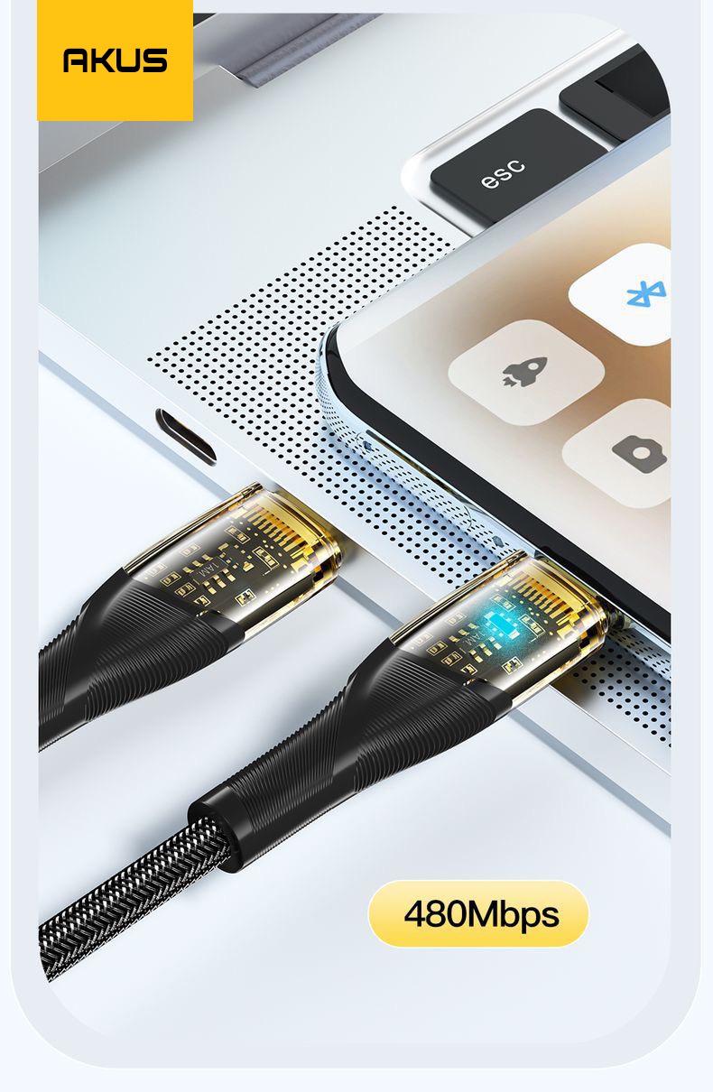 Mô tả Dây cáp sạc nhanh 66W type-C to Type-C AKUS - D59 - Hàng chính hãng - BH 12 tháng - 6