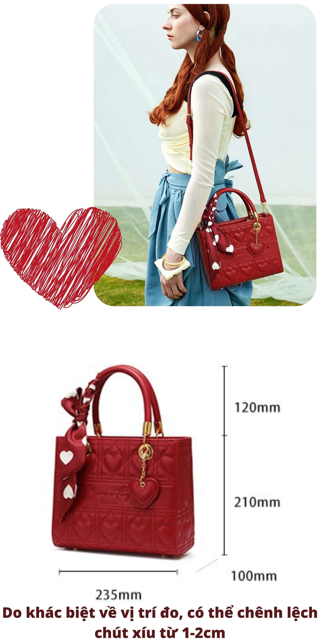 Mô tả Túi xách nữ đi tiệc đẹp Nucelle thời trang phối khăn nơ charm tim ViAnh Store 1172003 - 3