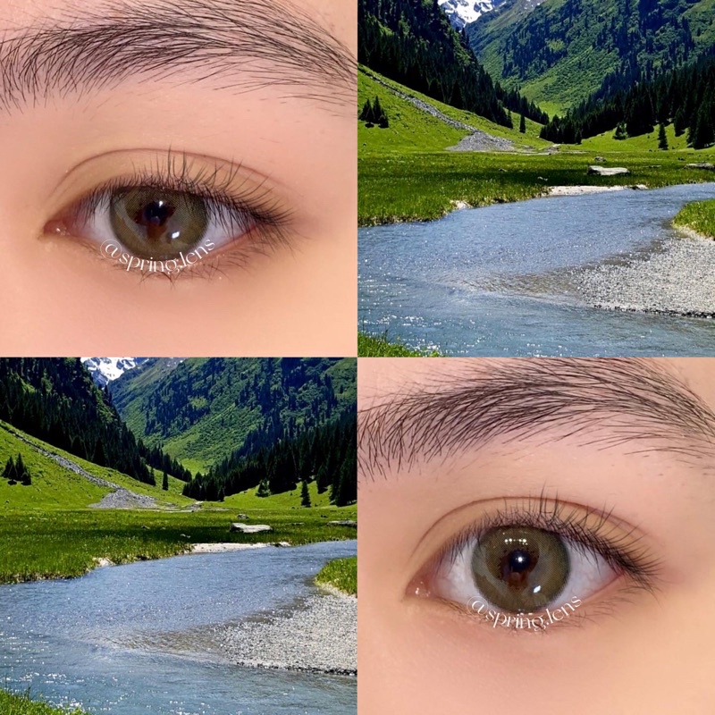 Kính áp tròng OLI GREEN (Olivia) xanh rêu viền style Hàn 1tháng | Spring Lens