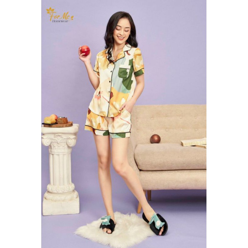 Bộ đồ ngủ,mặc nhà quần đùi pizama chất liệu lụa giấy cao cấp Luxury hãng Forme