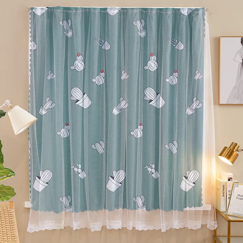 Ảnh Rèm cửa dán tường Levika Cây xương rồng xanh hoạt tiết hoa kèm 1