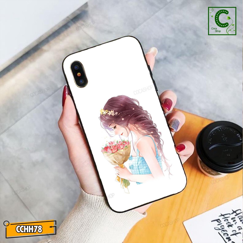 Ốp lưng iphone mặt kính mặt sáng bóng in hình cực đẹp, siêu bền - Cô gái đang tận hưởng hương sắc đóa hoa hồng