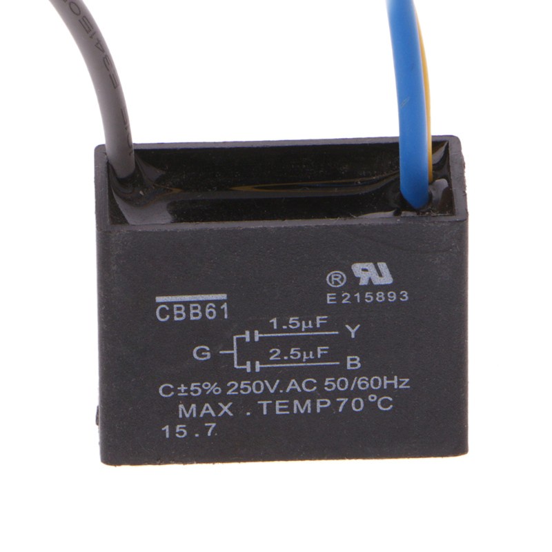 Tụ điện màu đen Cbb61 1.5uf + 2.5uf 3 Dây Ac 250v 50 / 60hz tiện dụng cho quạt trần